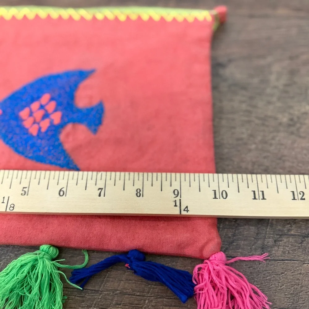 Loom Mool Embroidered Fish Tassel Pouch Womens Small‎ Pink